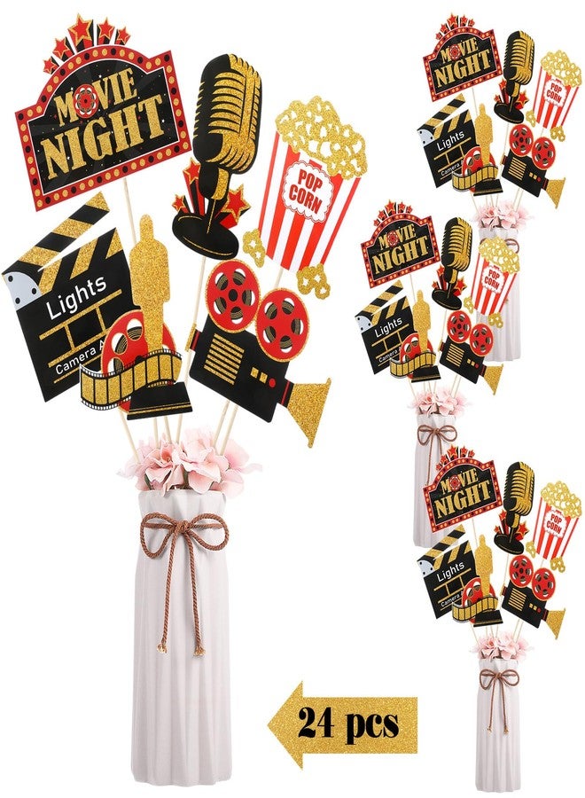 Weekgrat 24 Pieces Movie Party Decorations Red Carpet Party Centerpiece Sticks Table Toppers Movie Theme Decor Film Festival Theme Printing for Movie Night Party Supplies - Image 1